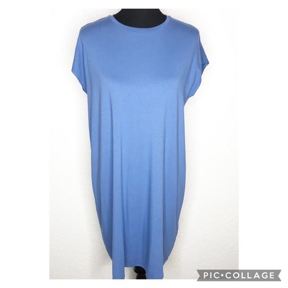 Eileen Fisher blue knit short sleeve tunic shift dress size Small - Picture 1 of 13